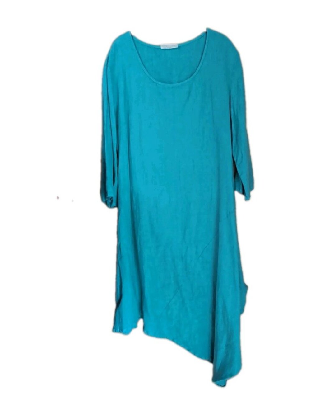 Bryn Walker Tunic Dress XL Turquoise Linen Asymmetric Hem Lagenlook Resortwear
